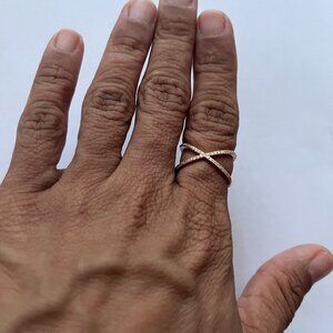 14K Rose Gold and Diamond Pave X Ring